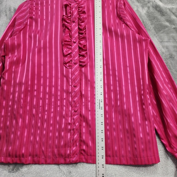 Vintage JCPenney Top Womens 18 Pink Striped Satin Ruffled High Neck Long Sleeves - Picture 9 of 10